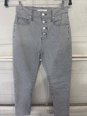 Joie White and Navy Pinstripe Button Fly Ankle Jeans